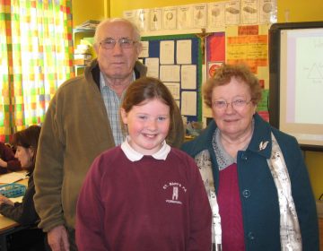 P7 pupils welcome their Grandparents.