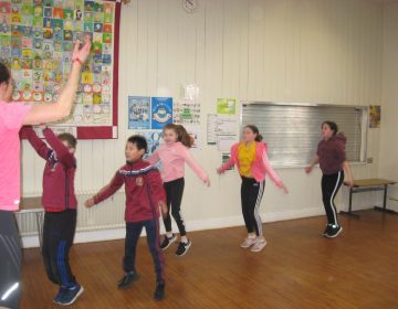 P7 take part in a fitness circuit with Amy Smith an olympic swimmer.