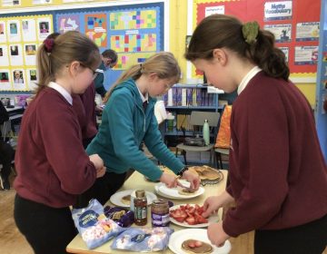 Many thanks to Brendan for coming in to make pancakes for Primary Seven. They really enjoyed trying to flip one of them, and eating the rest!